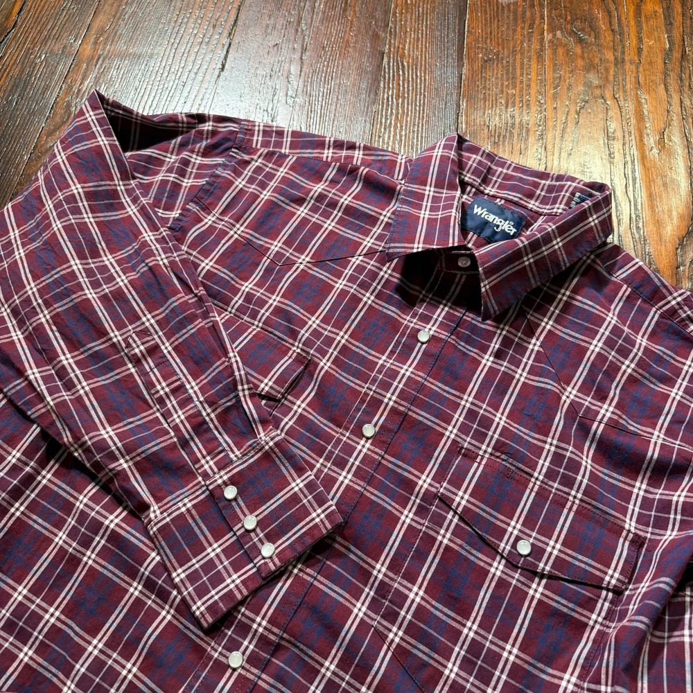 Wrangler Pearl Snap Shirt Mens 2XL Red Plaid Western Long Sleeve Button Up VTG
